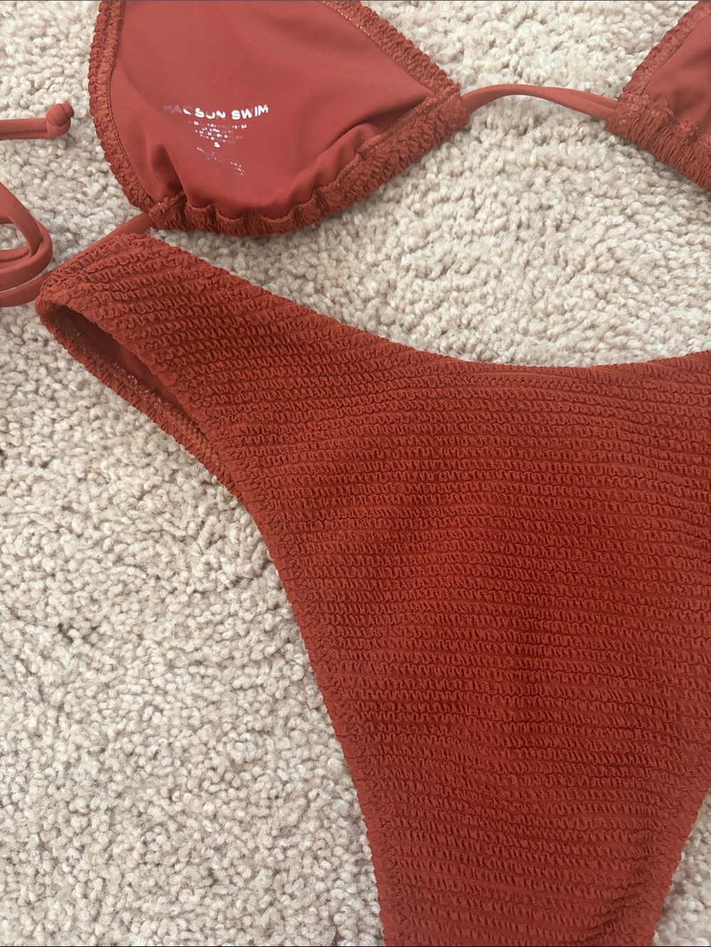 PacSun Rust Red Textured Triangle Bikini Set - Picture 3 of 3